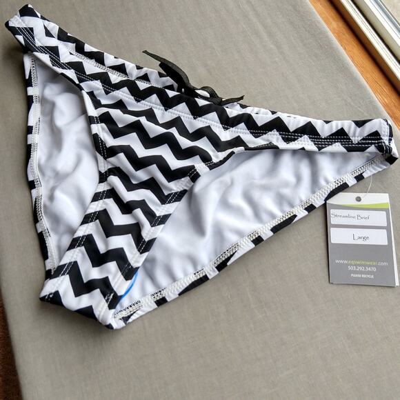 EQ Streamline Bikini Bottom Swim Brief Large black white Chevron NWT performance - Picture 1 of 7